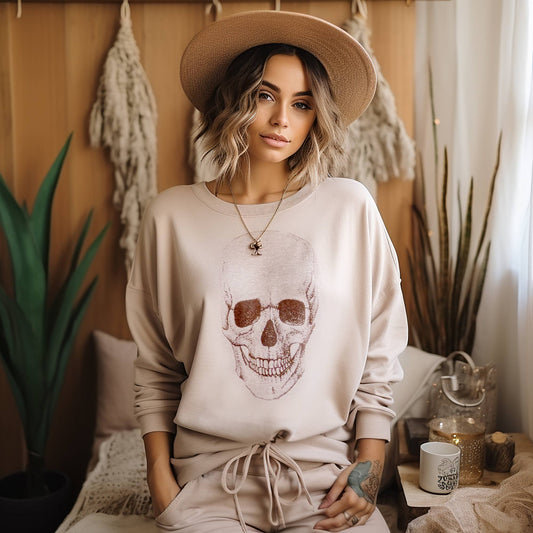 Beige Skull Sweatshirt