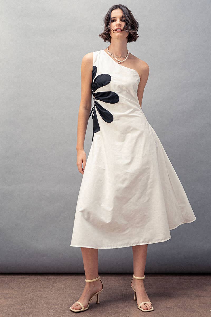 Floral Applique One Shoulder Lace Up