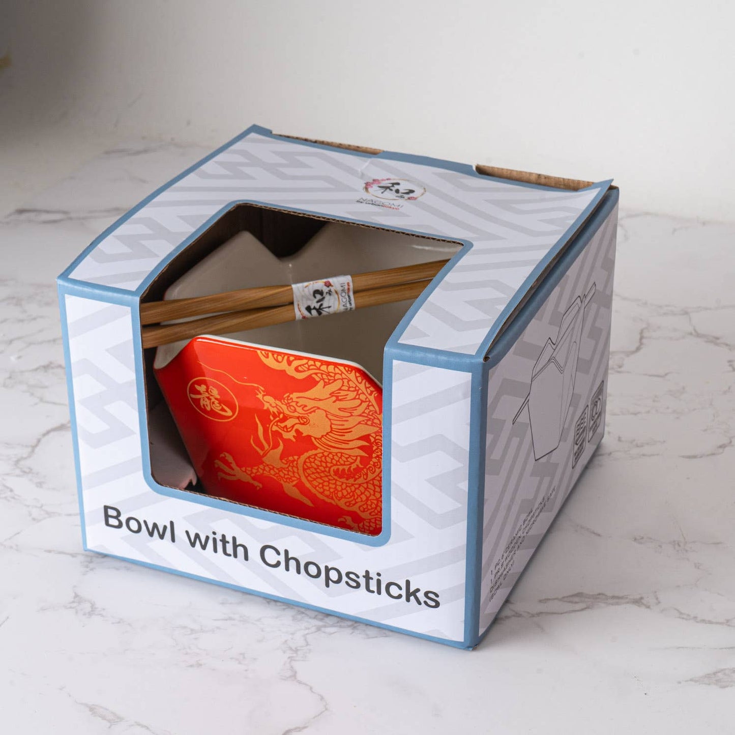 16oz 5"W x 4"H Takeout Box Serving Bowl With Chopsticks Dragon