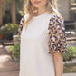 Animal Print Bubble Sleeve  Knit Top