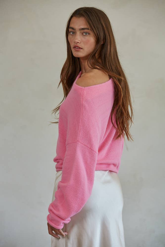 Knit Sweater Boat Neck Long Sleeve Pullover Sweater