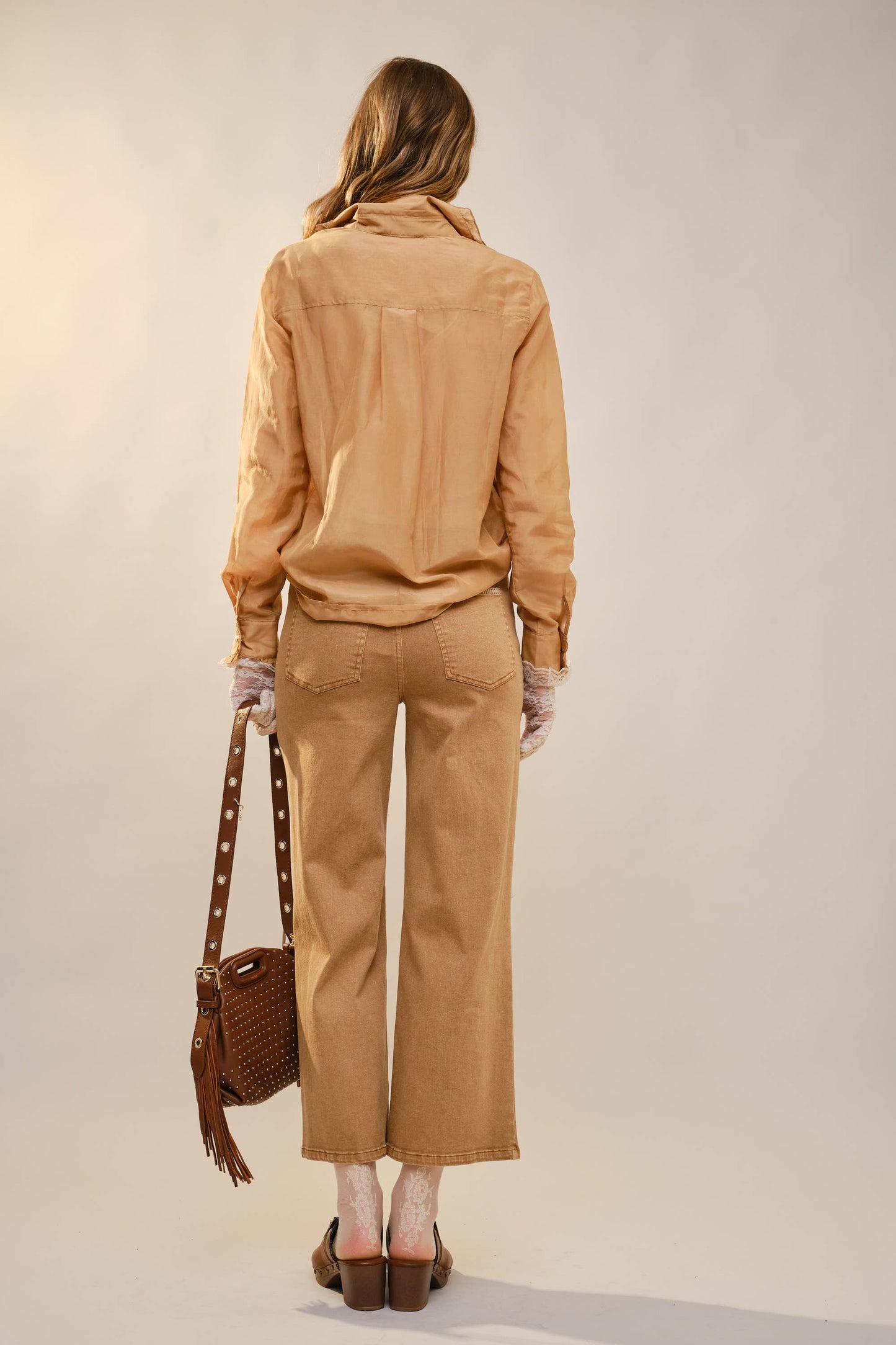 Ruffle Pleated Pearl Button Blouse