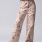 Rose Print High-Rise Denim Pants