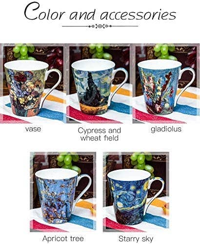 Van Gogh Bone China Set of 5 Large Mugs for Coffee and Tea