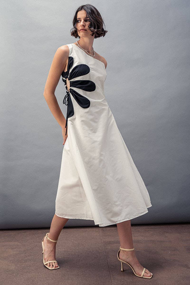 Floral Applique One Shoulder Lace Up