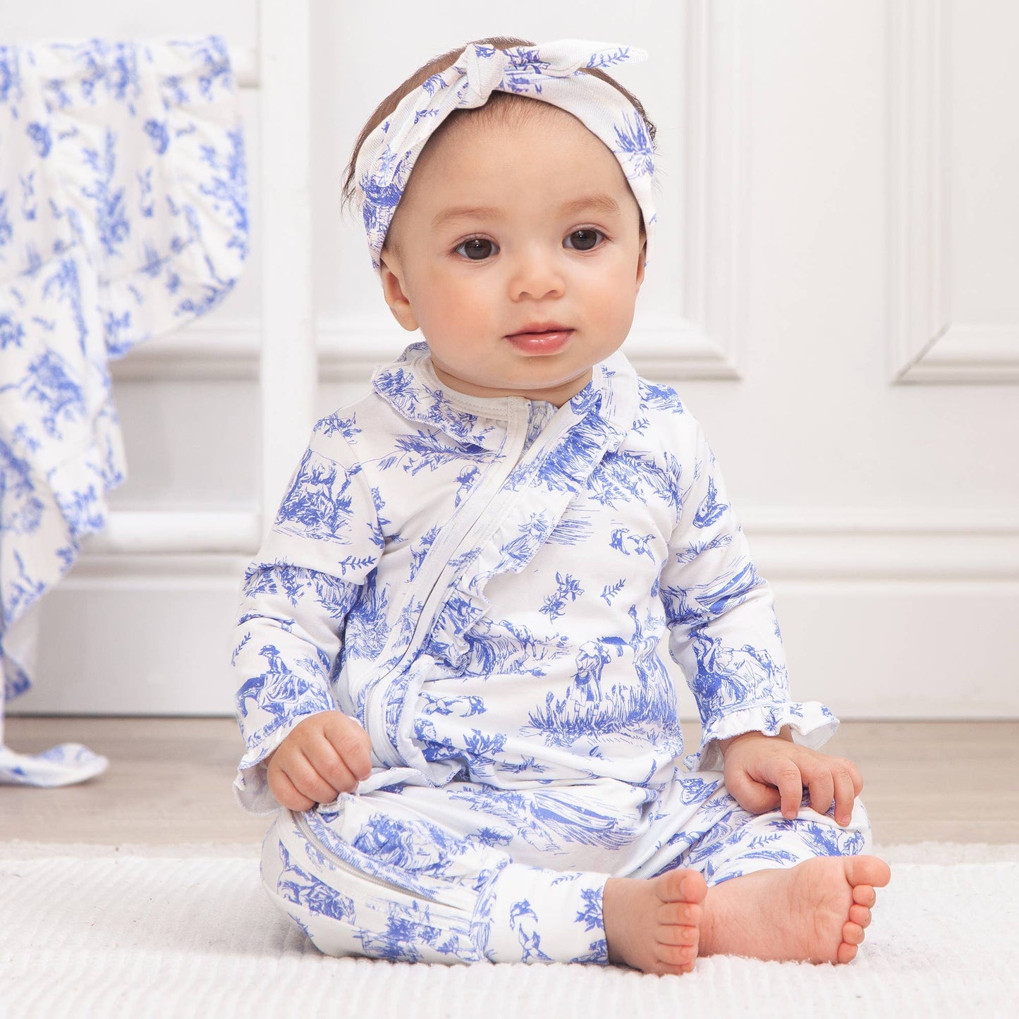 Baby Girl Toile de Jouy Bamboo Zipper Romper