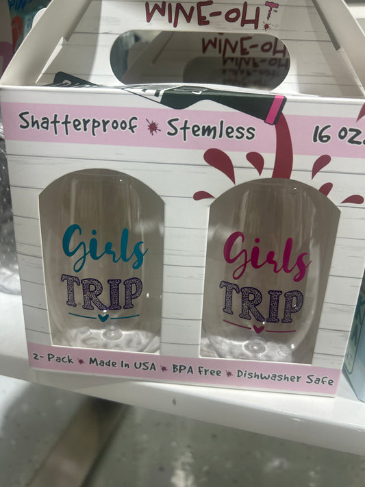 GIRLS TRIP Wine Glasses: 2pk