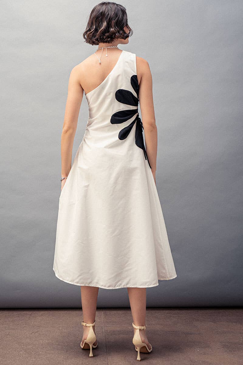 Floral Applique One Shoulder Lace Up