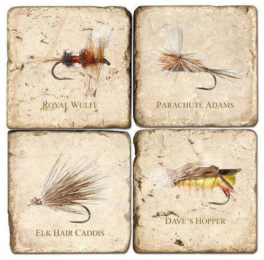 Fishing Flies II - Tumbled Marble Coasters Set/4