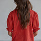 Woven Cotton Ruffle V-Neck Top | Cherry Red