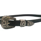 Black Leather Belt with flower buckle