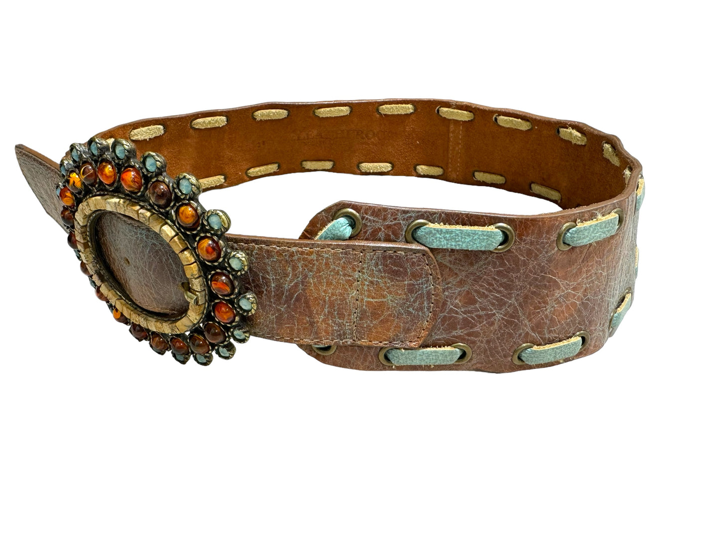 Gemstone & Brown Leather Belt