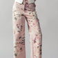 Rose Print High-Rise Denim Pants