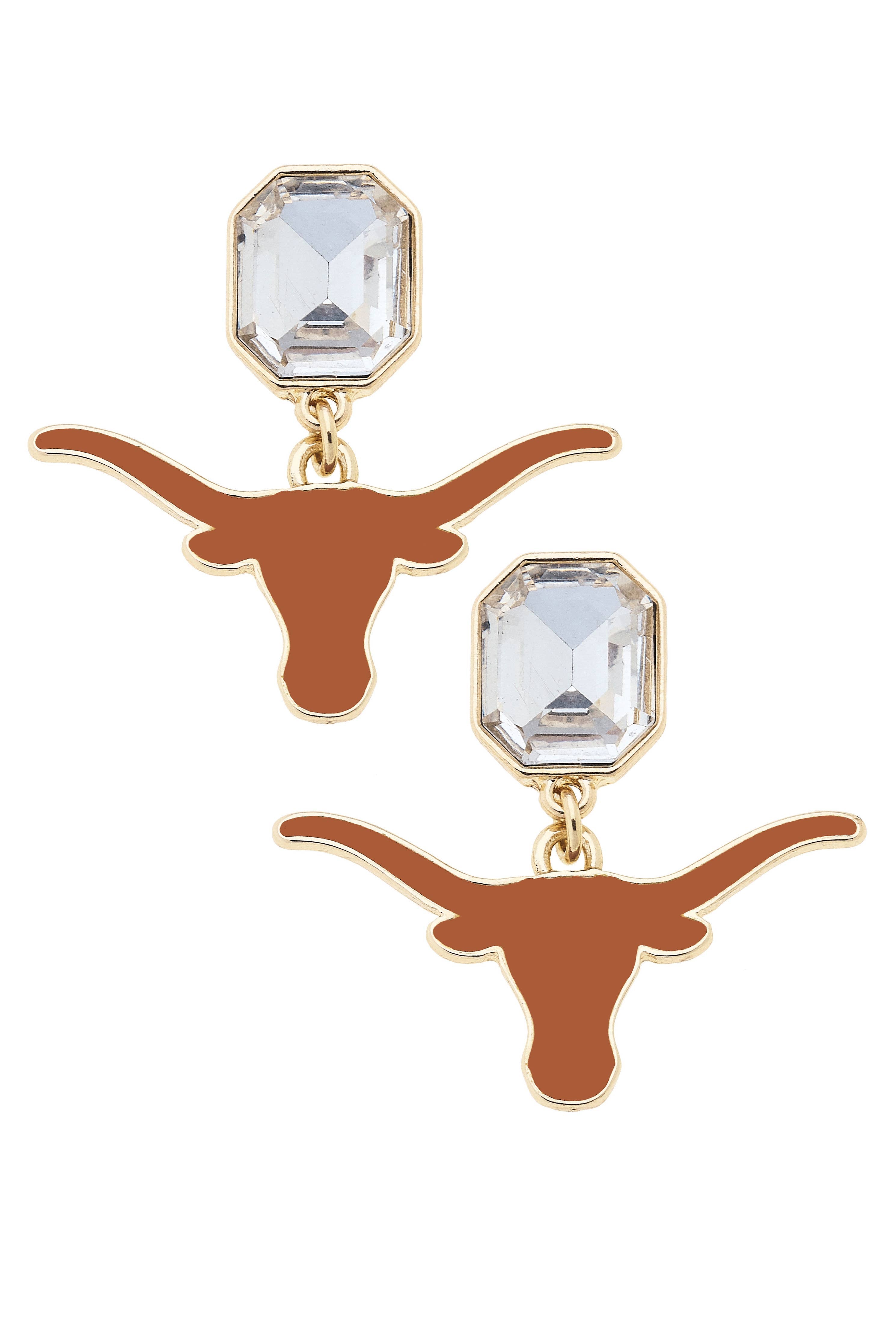 Texas Longhorns Rhinestone Enamel Logo Earrings – Nikko Blu Boutique