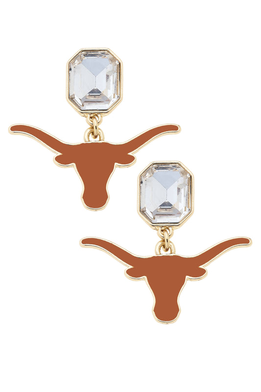 Texas Longhorns Rhinestone Enamel Logo Earrings