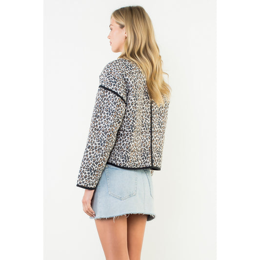 Leopard print puffer quilted jacket
