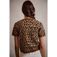 LEOPARD PRINT SHORT SLEEVES SCALLOP RIB KNIT: LEOPARD/BROWN / L