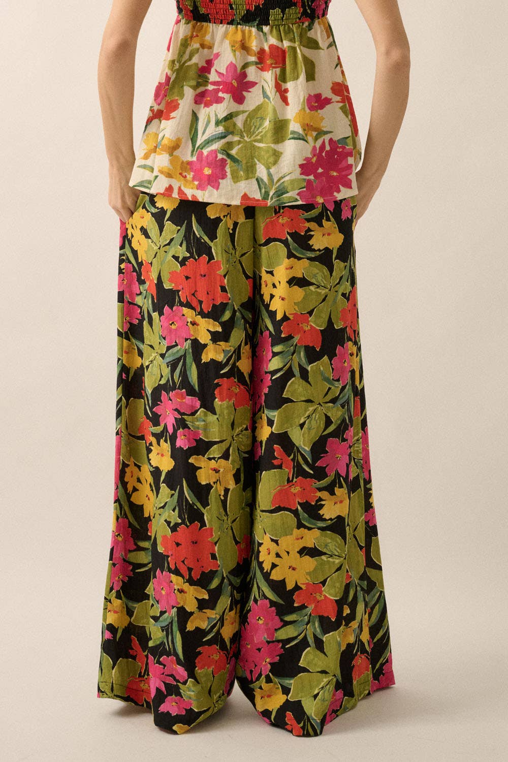 Floral-Print Wide-Leg Drawstring Pants