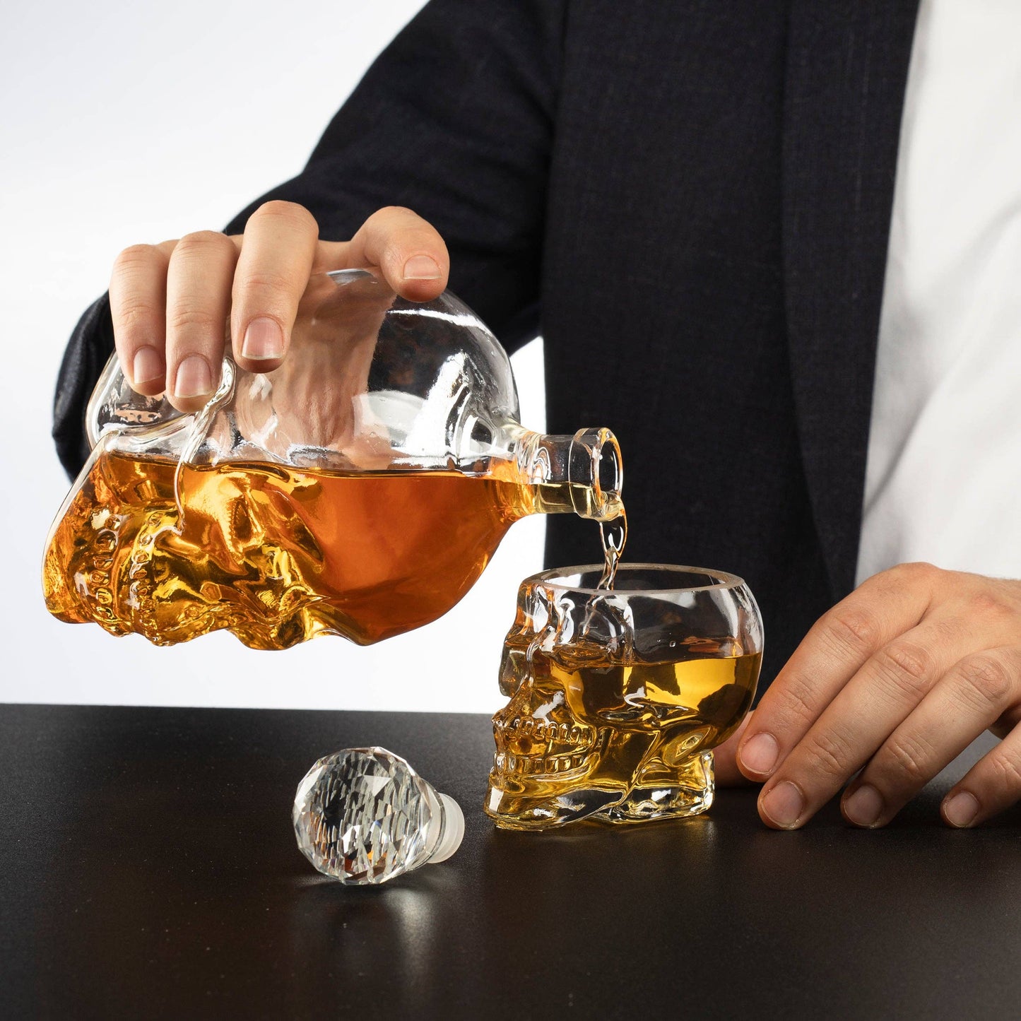 Skull Decanter Set & 4 Skeleton Shot Glasses