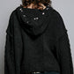 Oversize Fit V-neck Hooded Cable Knit Chenille Sweater  Black / L