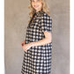 Ruffle  V Neck Houndstooth Dress