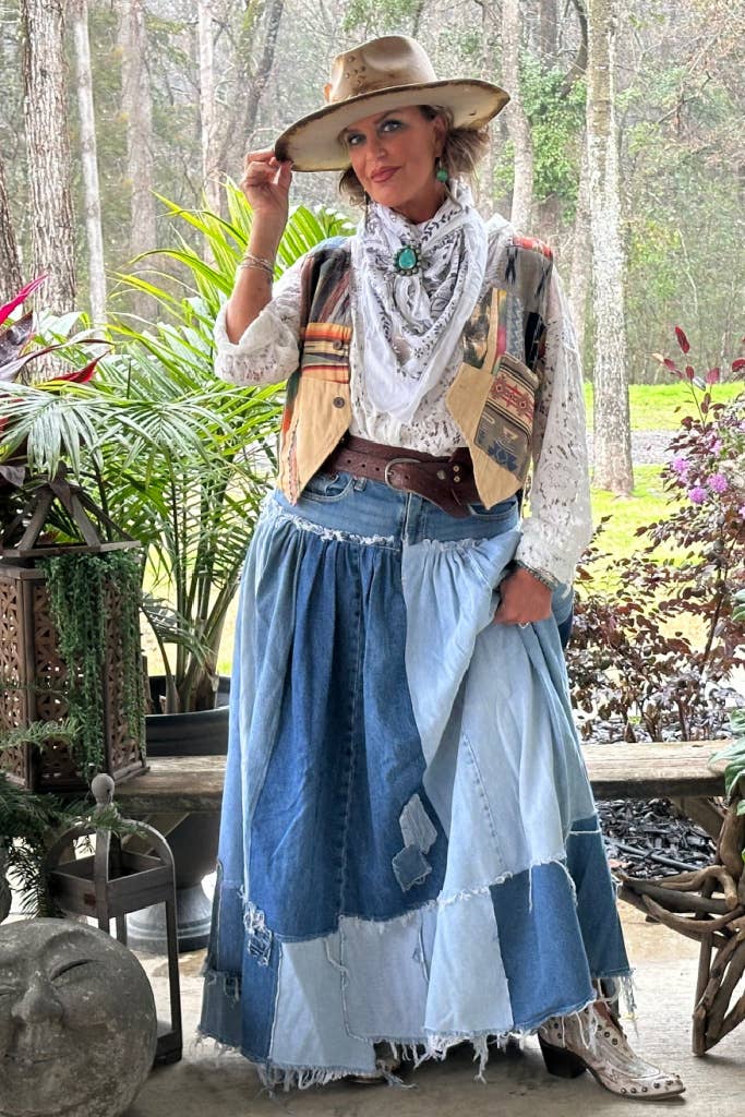 Patched About Boho Patchwork Denim Skirt | Jaded Gypsy | Nikko Blu