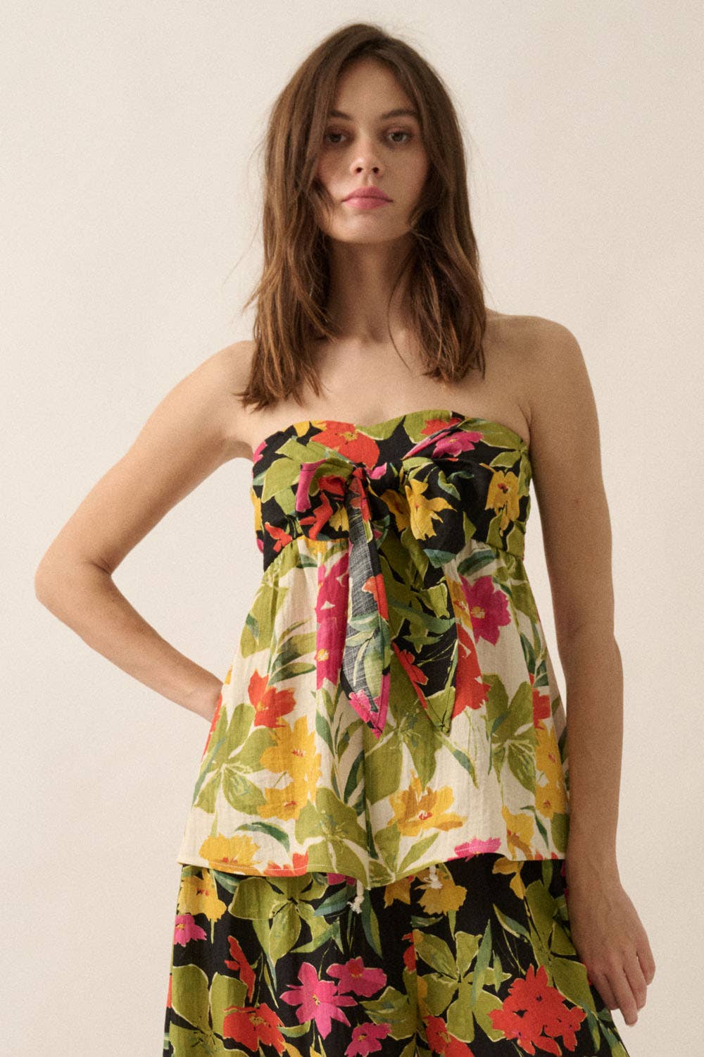 Two-Tone Floral Convertible Flyaway Halter Top