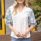 3-D Floral Contrast Sleeve Texture Top