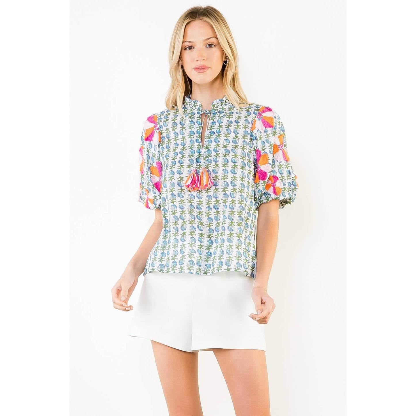 Floral Print Embroidered Top