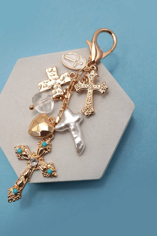 BAG CHARM- WESTERN HEART PEARLIZED CROSS |