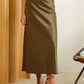 SATIN SLIP MIDI SKIRT: OLIVE