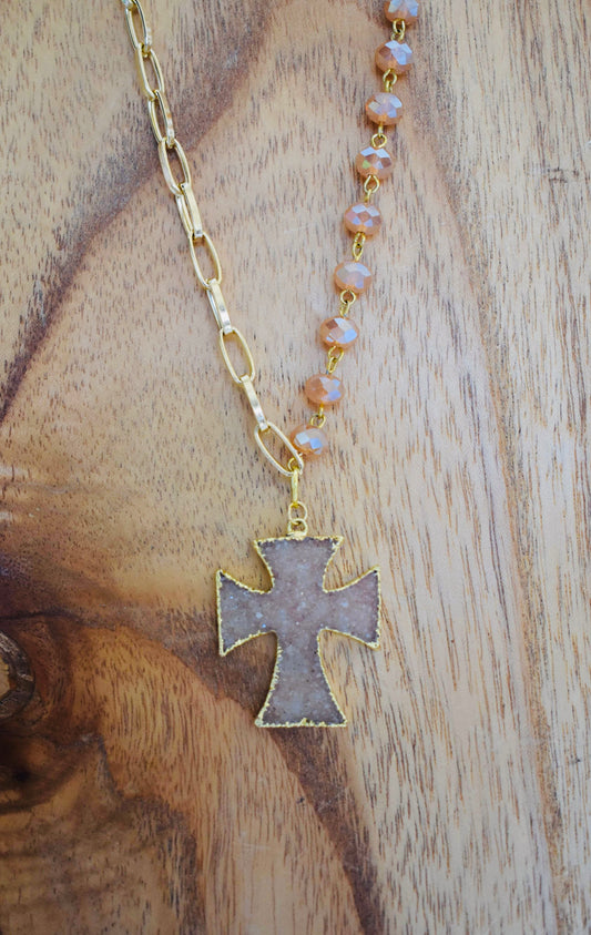 OOAK Druzy Cross Necklace