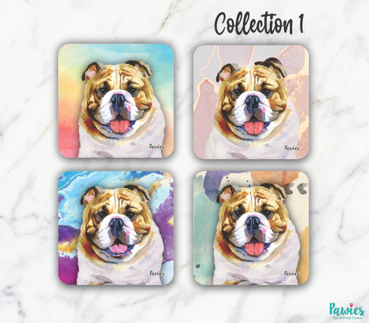 Bulldog Tan & White Set of 4 Coasters