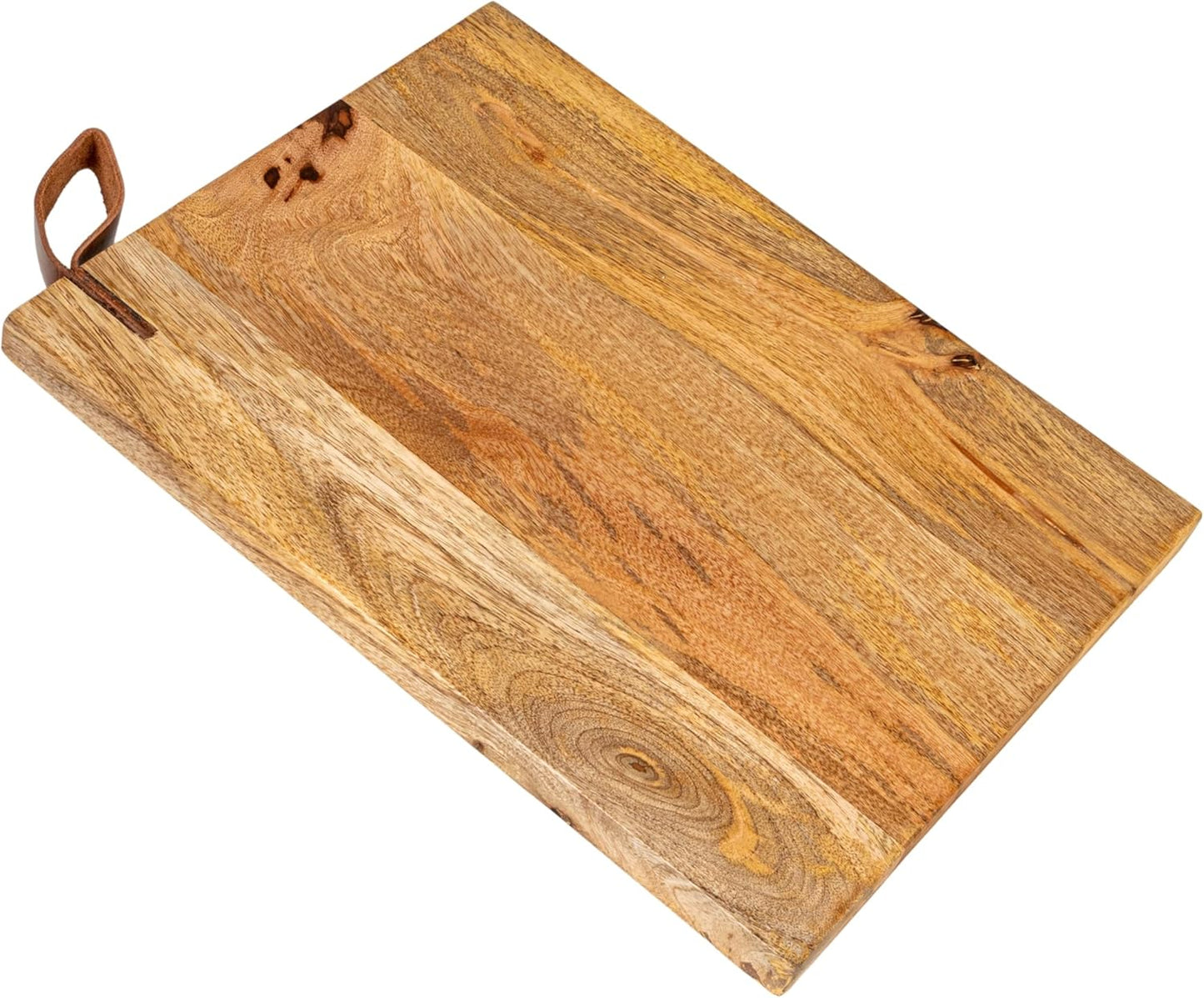 Creative Co-Op Mango Wood Cheese/Cutting Board with Leather Handle, Natural