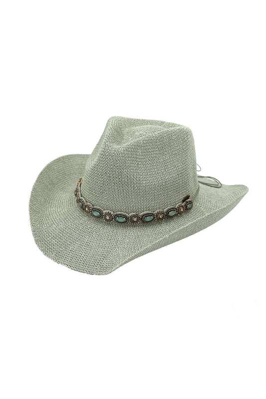 Jeweled Cowboy Straw Hat: Mint