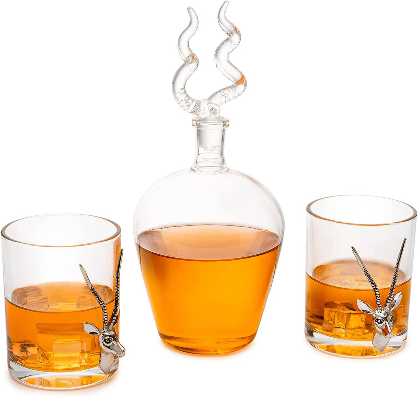 Stag Antler Whiskey Decanter Set with 2 Stag 12oz Glasses