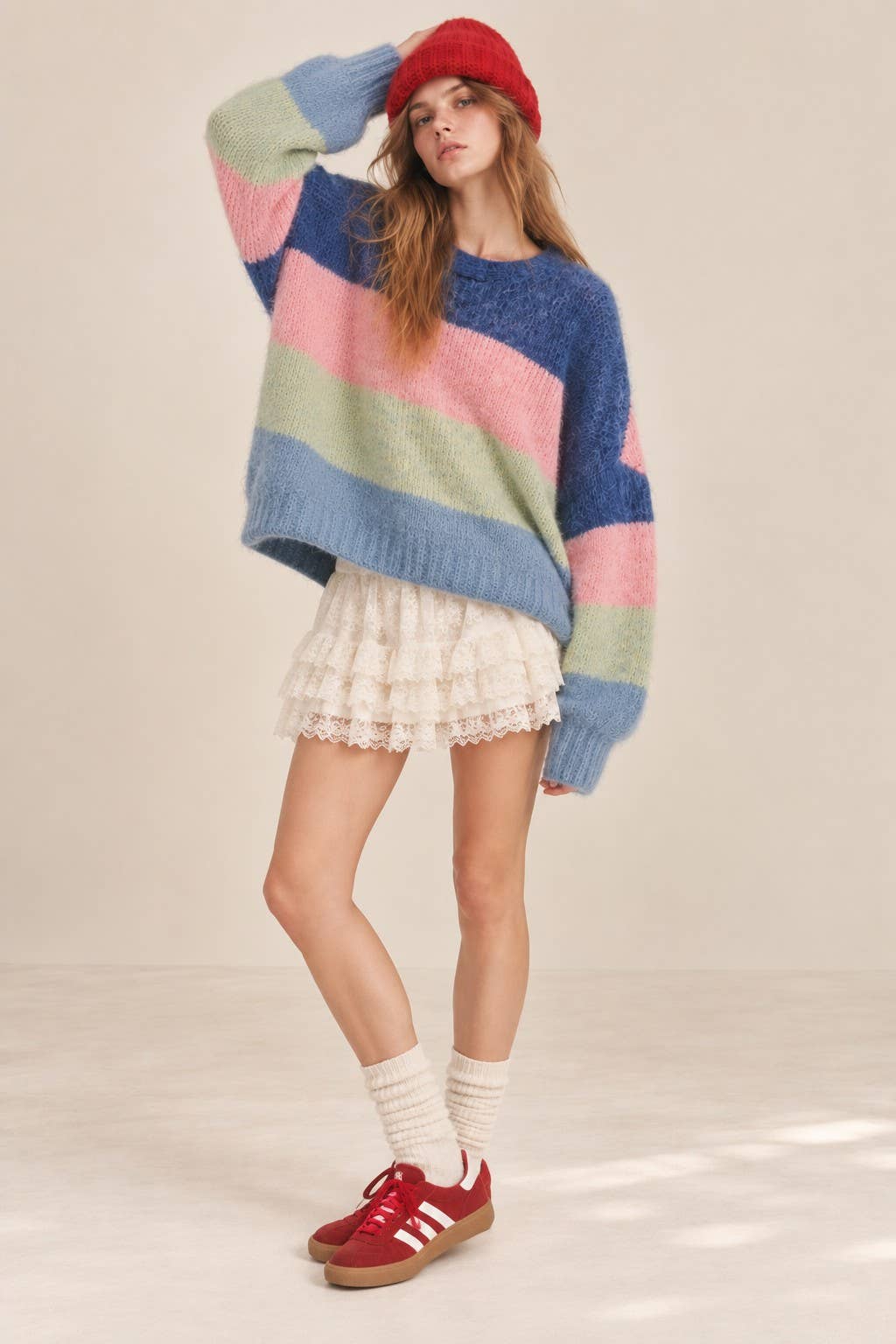 Pastel Colorblock Knit Sweater in Blue Multi