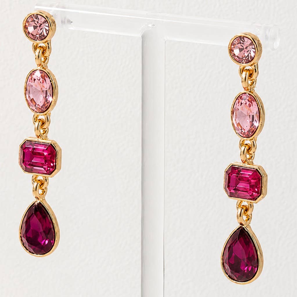 4 Tier Drop Layer Rhinestone Earrings EMERALD