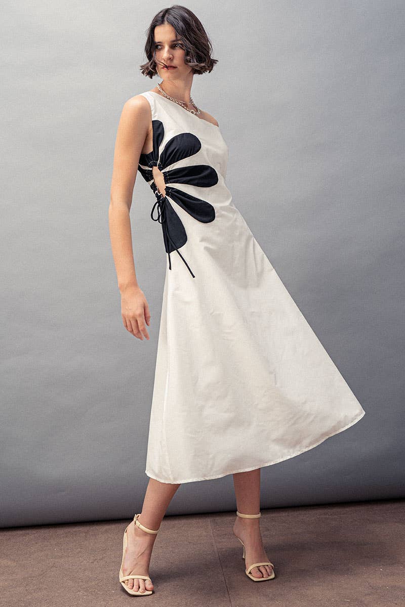 Floral Applique One Shoulder Lace Up