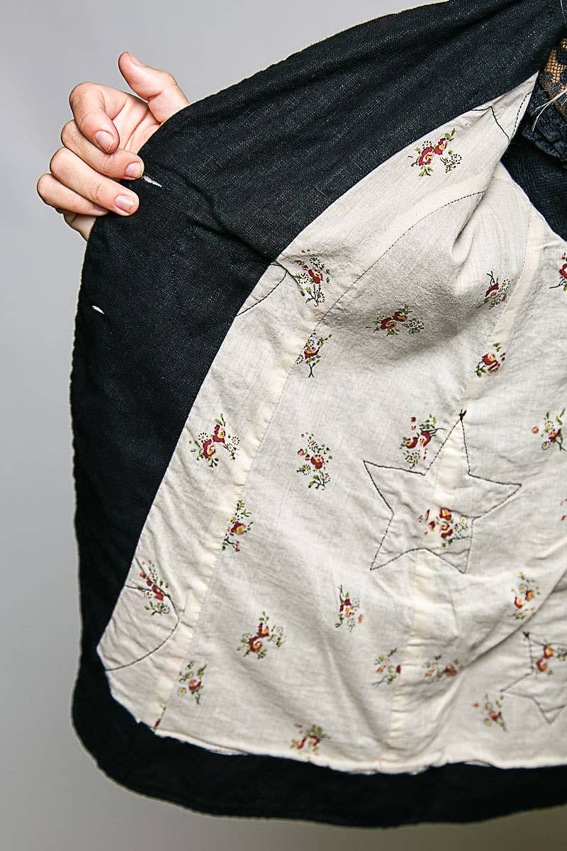 Notched Collar Star & Heart Applique Relaxed Blazer Jacket: Black / S