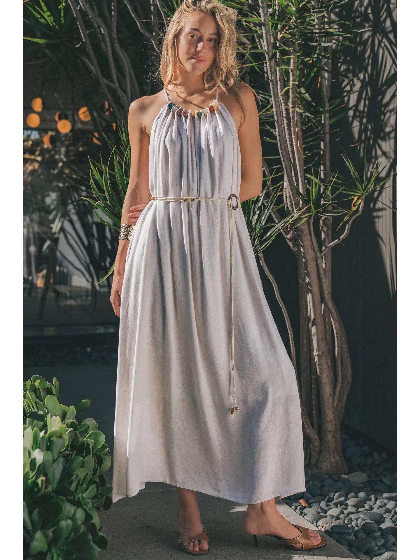 Oatmeal Halter Dress in Linen