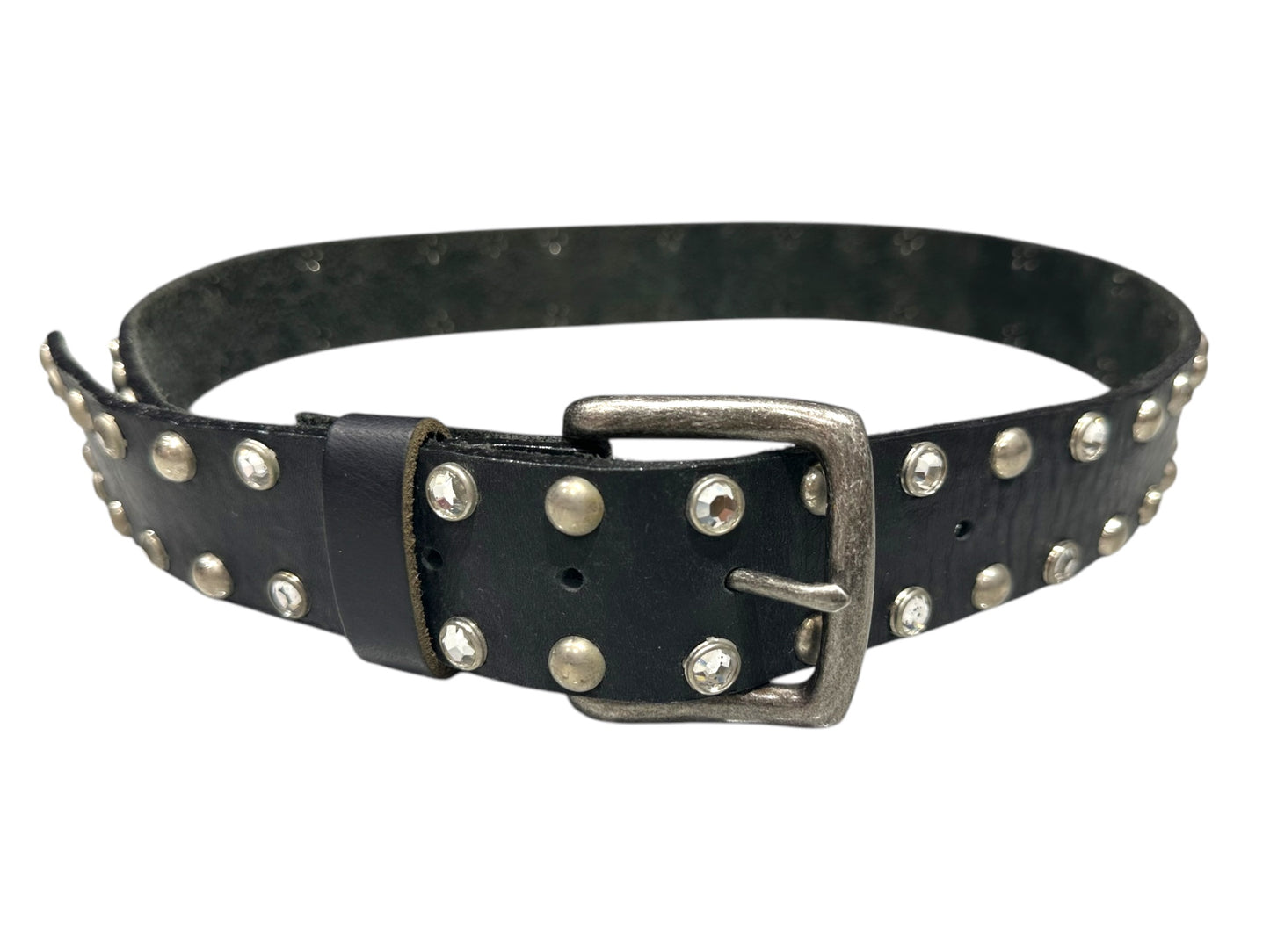 Black Leather Belt w/Gemstones