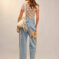 Flower Patch Barrel Leg Jean: LIGHT WASH