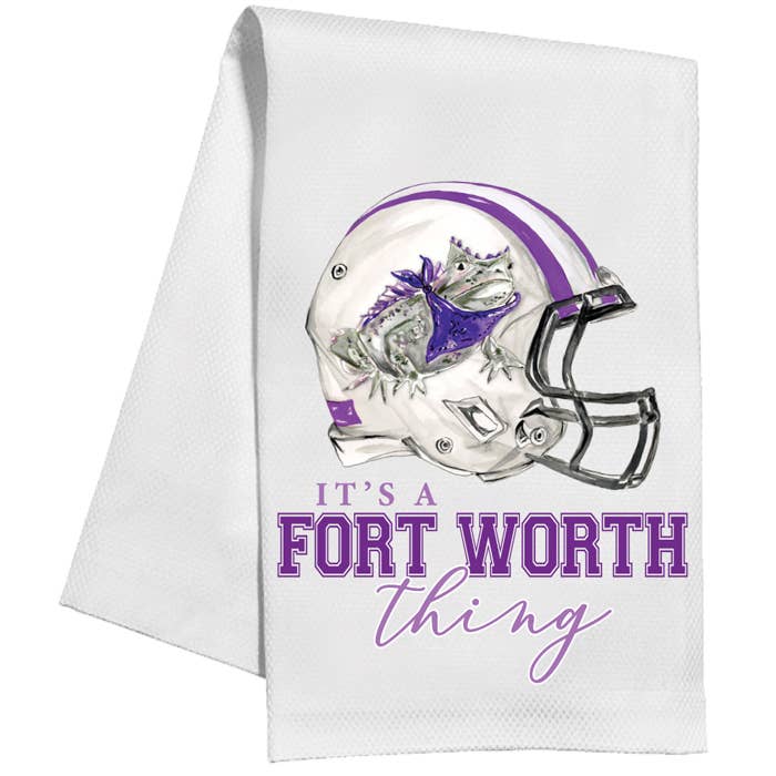 Fort Worth Thing Helmet Purple Horned Frog Kitchen Towel