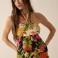 Two-Tone Floral Convertible Flyaway Halter Top