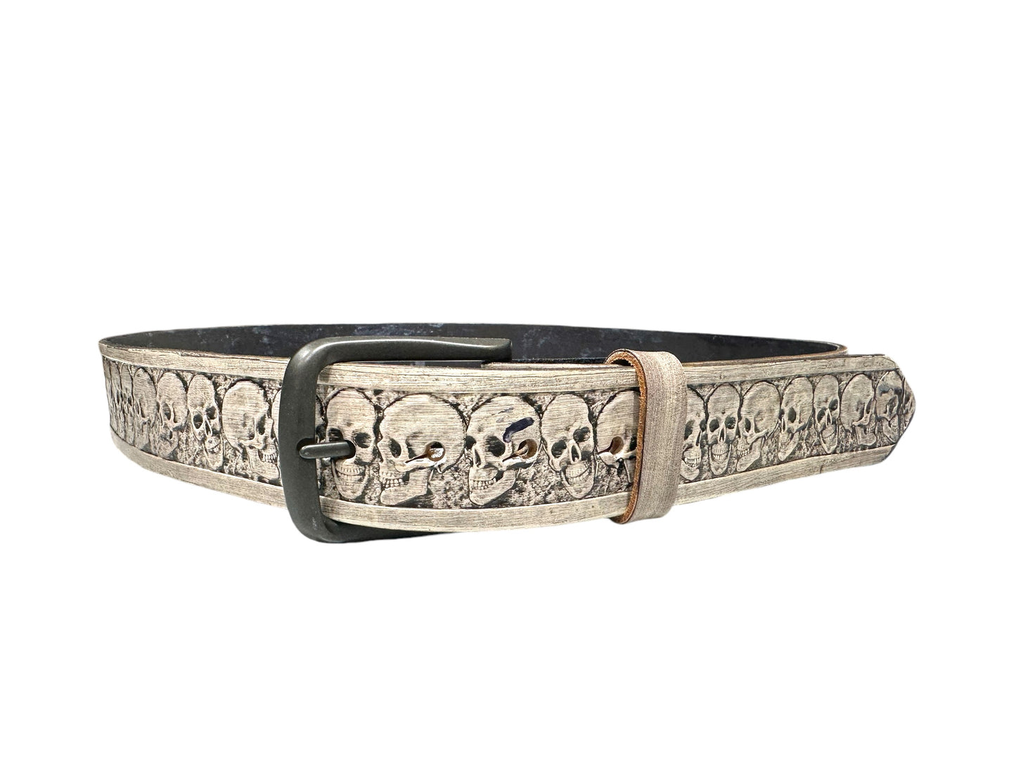 White Leather Skull Belt