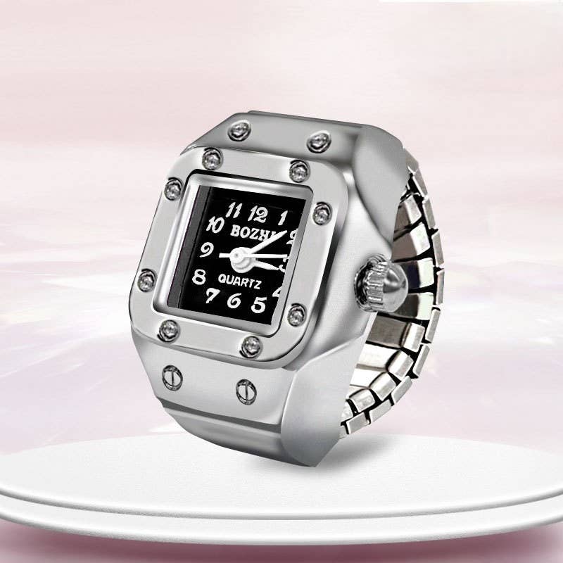 Ring Watch Design SQUARE SILVER BLACK
