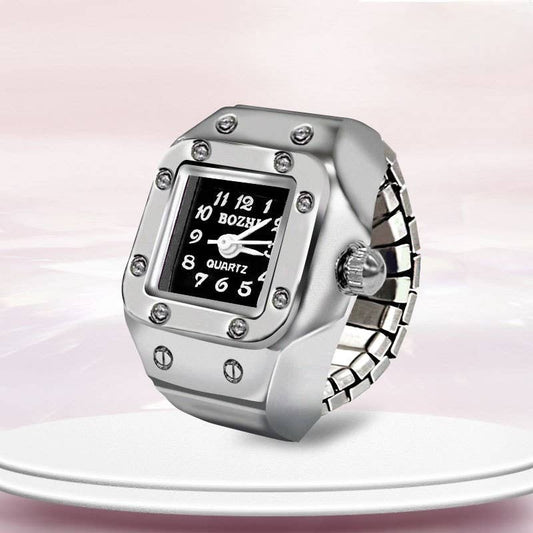 Ring Watch Design SQUARE SILVER BLACK