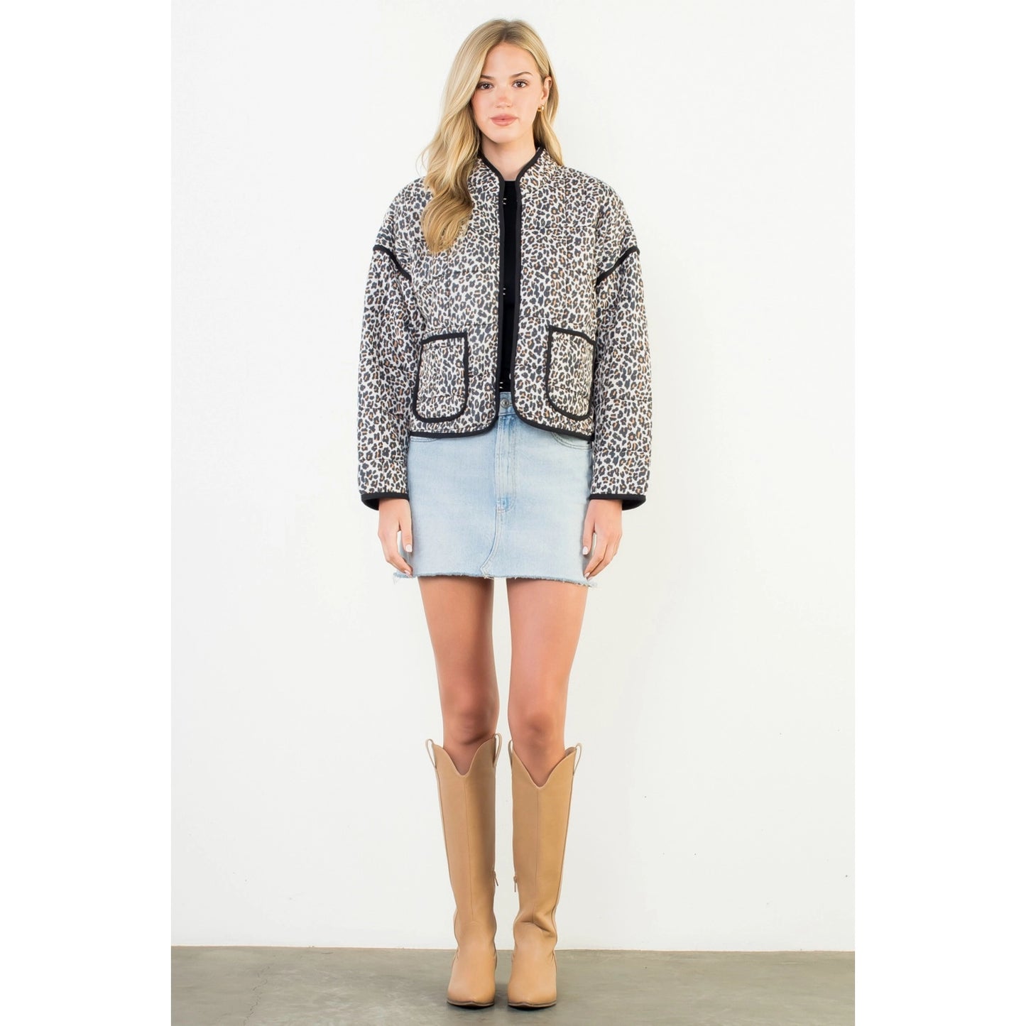 Leopard print puffer quilted jacket