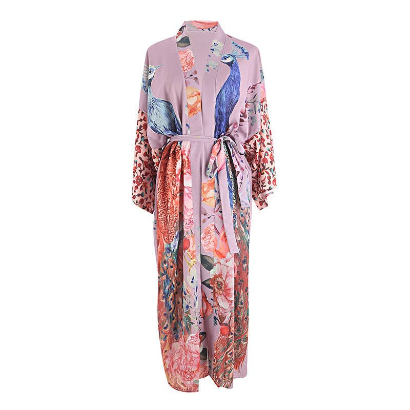Retro Oriental Peacock Kimono Beach /Cover Up